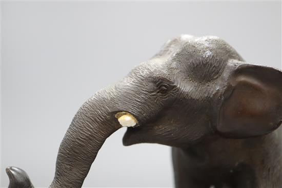A Japanese bronze elephant, Meiji period, seal mark